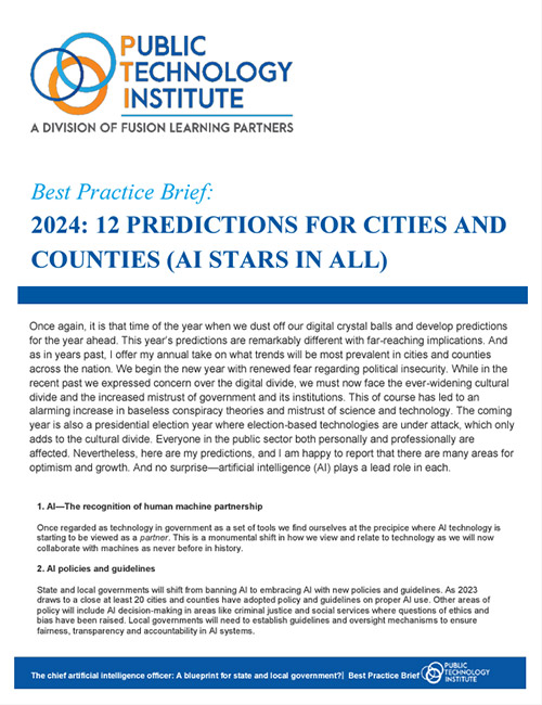 PTI Best Practice Brief: 2024: 12 predictions for cities and counties (AI stars in all)