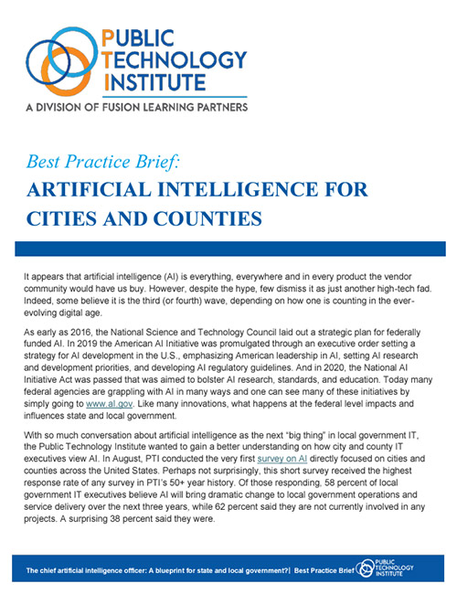 PTI Best Practice Brief: Artifical intelligence for cities and counties